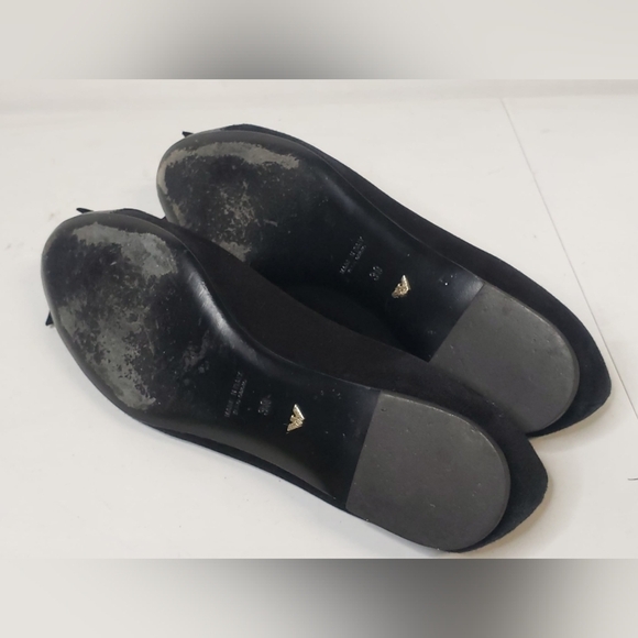 EMPORIO ARMANI Black Suede/Patent Leather Round-Toe Bow Flats Sz 38 Italy - Picture 8 of 12